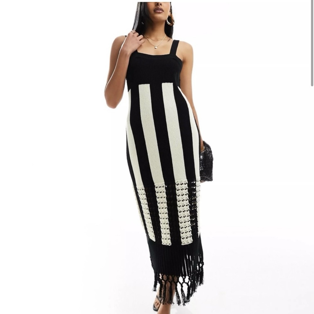 &Other Stories Fringed Crochet Knit Midi Dress